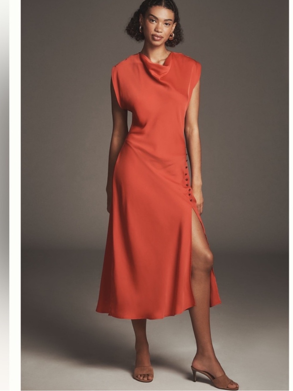 Maeve Cowl-Neck Slip Midi Dress in red